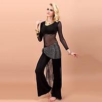 Belly Dance Outfits Women\'s Performance Rayon Spandex Tassel(s) 3 Pieces Top Pants Waist Belt