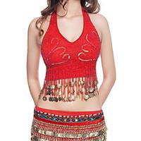Belly Dance Tops Women\'s Performance Polyester Beading Coins Sleeveless