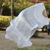 belly dance silk fan veils high quality real silk fabric white 2pcslr