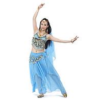Belly Dance Outfits Women\'s Training Chiffon Beading Coins Sequins 4 Pieces Sleeveless Top Skirt Hip Scarf Headpieces