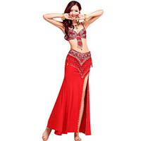 Belly Dance Outfits Women\'s Performance Crystal Cotton / Paillettes / Tassel(s) 3 Pieces(BraSkirtWaist Belt)