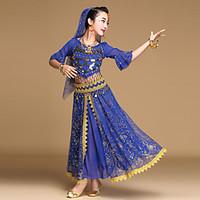 belly dance outfits kids performance chiffon spandex sequined coins se ...