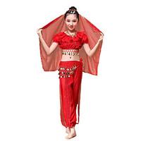 Belly Dance Outfits Children\'s Performance Chiffon Gold Coins / Ruffles 5 Pieces Fuchsia / Red / Yellow
