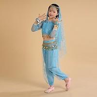 Belly Dance Outfits Children\'s Performance Training Chiffon Polyester Coins Tassel(s) Long Sleeve Natural