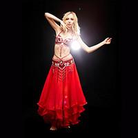 Belly Dance Outfits Women\'s Training Polyester Beading Sequins 2 Pieces Sleeveless Natural Bra Belt