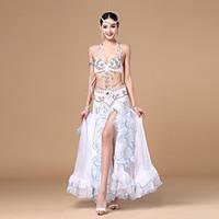Belly Dance Outfits Women\'s Performance Polyester Ruffles Sash/Ribbon Paillettes Sequins 3 Pieces Sleeveless Dropped Skirt Bra Belt