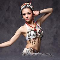 Belly Dance Tops Women\'s Performance Tribal style Beading / Coins / Flower(s) 1 Piece White