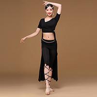 Belly Dance Outfits Women\'s Training Modal Milk Fiber Crystals/Rhinestones 4 Pieces Short Sleeve Dropped Coat Top Skirt Pants