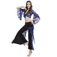 Belly Dance Outfits Women\'s Training Crystal Cotton Lace Lace 2 Pieces 3/4 Length Sleeve Dropped Top Pants
