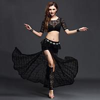 Belly Dance Outfits Women\'s Performance Lace 3 Pieces Black / Fuchsia / Green / Royal Blue / White / Burgundy