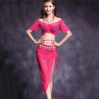 Belly Dance Outfits Women\'s Performance Linen 2 Pieces Short Sleeve Natural Top / Skirts