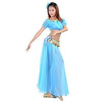 Belly Dance Outfits Women\'s Performance Training Chiffon Beading Coins Split Front 2 Pieces 7.87inch(20cm) Top Skirt