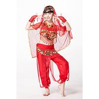 Belly Dance Outfits Children\'s Performance Chiffon/Sequined Beading/Coins/Sequins 6 Pieces Fuchsia/Gold/Red/turquoise Kids Dance Costumes