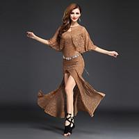 Belly Dance Outfits Performance Lace Lace 2 Pieces Half Sleeve Natural Cloak / Dress No Include Waist Chain