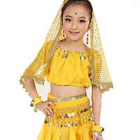 Belly Dance Outfits Children\'s Performance Chiffon Gold Coins Sequin 7 Pieces Fuchsia / Light Blue / Purple / Royal