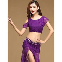 Belly Dance Outfits Women\'s Performance Lace Modal Laces 2 Pieces Short Sleeve Natural Top Skirt