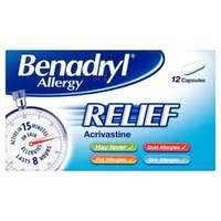 benadryl allergy hayfever acrivastine tablets 12s