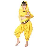 Belly Dance Outfits Children\'s Performance Chiffon Draped Sequins 3 Pieces Natural Top Pants Headpieces