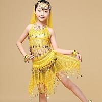 Belly Dance Outfits Kid\'s Performance Chiffon Pendant 7 Pieces Sleeveless HighTop Skirt Headpiece Waist Accessory Neckwear