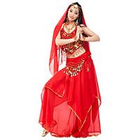 belly dance outfits womens performance chiffon beading coins draped 4  ...