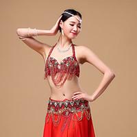 Belly Dance Outfits Women\'s Performance Cotton Polyester Beading Buttons Crystals/Rhinestones Sequins 2 Pieces Dropped Bra Waist Belt