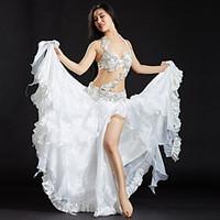 Belly Dance Outfits Women\'s Performance Polyester Sequin Crystals/Rhinestones 3 Pieces Sleeveless Dropped Skirts Bra Belt
