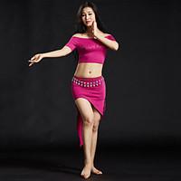 Belly Dance Outfits Women\'s Training Modal Sequin 4 Pieces Short Sleeve Dropped Skirts Tops Belt Shorts