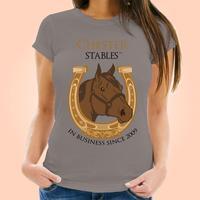 Bespoke Womens Grey Horse Stables T-shirt