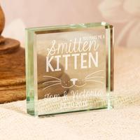 Bespoke Smitten Kitten Glass Block Ornament