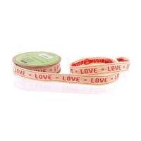 Berisford Red and Cream Woven Love Ribbon 3 m
