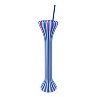 Beach Stripe Plastic Half Yard Cup with Krazy Straw 30oz / 850ml (Set of 4 Assorted Colours)