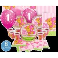Bear\'s 1st Birthday Pink Ultimate Party Kit 8 Guests