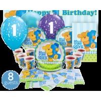 Bear\'s 1st Birthday Blue Ultimate Party Kit 8 Guests