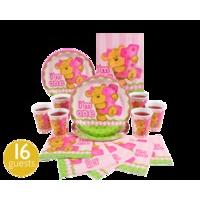 Bear\'s 1st Birthday Pink Basic Party Kit 16 Guests
