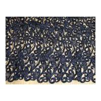 beaded scalloped edge couture bridal guipure lace fabric navy blue