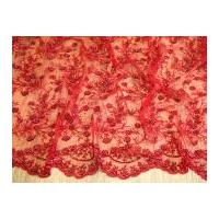 Beaded Scalloped Edge Couture Bridal Lace Fabric Red