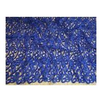 Beaded Scalloped Edge Couture Bridal Guipure Lace Fabric Royal Blue