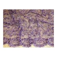 Beaded Scalloped Edge Couture Bridal Lace Fabric Purple
