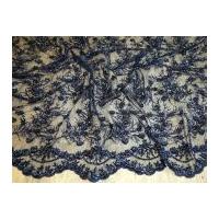 Beaded Scalloped Edge Couture Bridal Lace Fabric Navy Blue