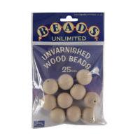 Beads Unlimited Unvarnished Wooden Beads 25 mm 10 Pack