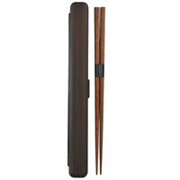 Bento Chopsticks With Case - Chestnut Brown, Wood Pattern
