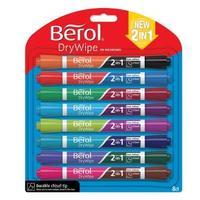 Berol Dual Ended 2 in 1 Drywipe Whiteboard Marker Assorted Colours