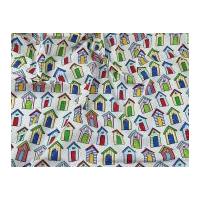 beach huts print polycotton dress fabric