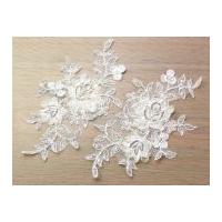 Beaded & Ribbon Embroidery Couture Bridal Lace Appliques Ivory