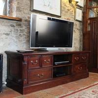 belarus widescreen tv stand in mahogany with drawers and shelves