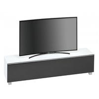 Beton Large TV Stand In White Matt Glass Acoustic Black Fabric