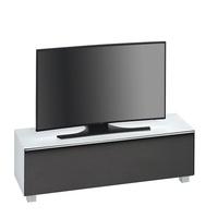 Beton TV Stand In White Matt Glass And Acoustic Black Fabric