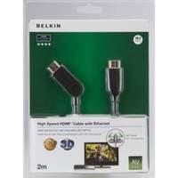 Belkin Hdmi Cable Male/ Male Flat Side Swivel With Ethernet Gold Plated In Black 2m