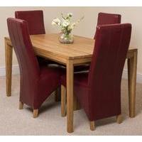 bevel solid oak 150cm dining table 4 burgundy lola leather chairs