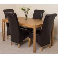 bevel solid oak 150cm dining table 4 brown montana leather chairs